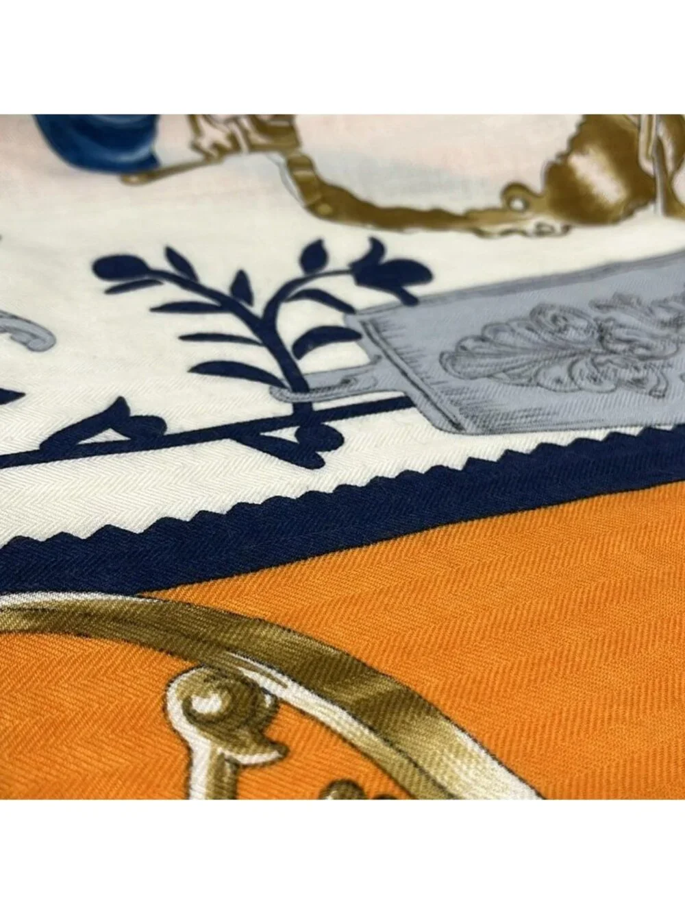 Hermes Shawl Triangle Jean Orange Multi Etriers Cashmere Silk Scarf - Picture 4 of 7